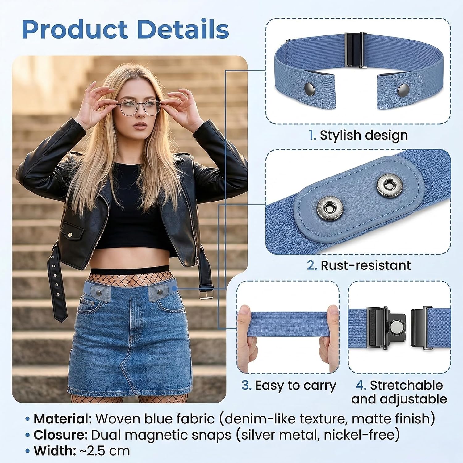Qianyu 5 Pack No Buckle Stretch Belts Invisible Buckle-Free Waist Elastic Belt Adjustable Tightener Accessories for Women Men Jean Pants Dresses