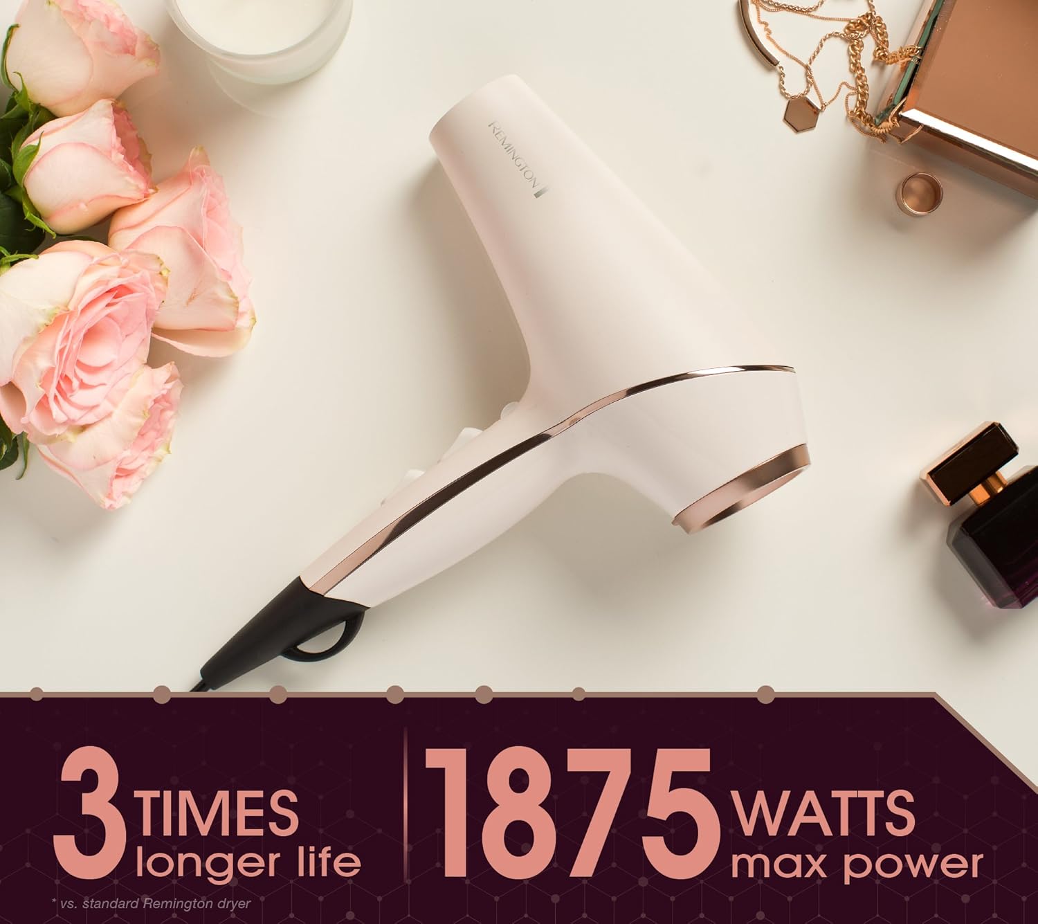 Remington Pro Ionic Hair Dryer 1875W with Diffuser, 2 Concentrators, 3 Sectioning Clips, 3 Heat and 2 Speed Settings, Cool Shot Button