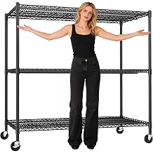 DurayLoly 1500LBS Heavy Duty Wire Shelving, 3-Tier Adjustable Garage Storage Rack with Wheels, 59.65" H x 23.62" D x 59.06" W Rolling Metal Shelves for Kitchen, Pantry, Warehouse, Black