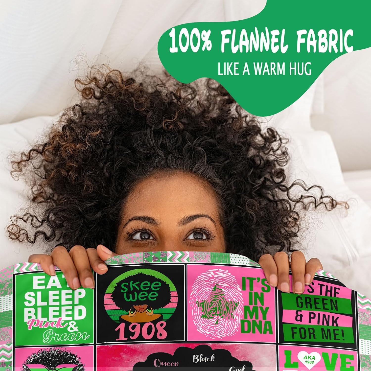 Pink Green Sorority Inspired Throw Blanket for Women 1908 Sisterhood Birthday Gift Soft Flannel Fleece Couch Bed Home Decor