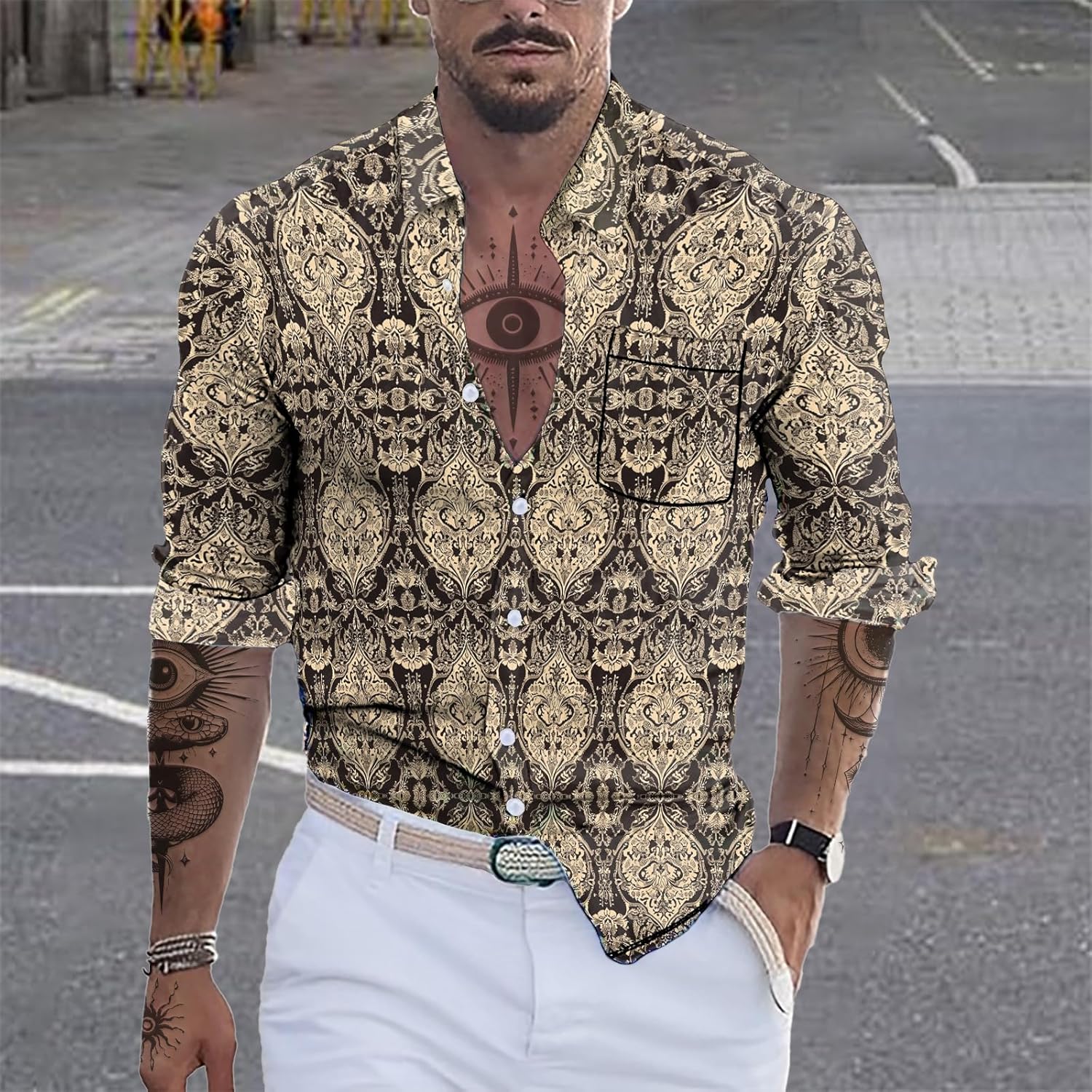 Mens Button Down Long Sleeve Shirt Ethnic 2025 Summer Hawaiian Beach Casual Vintage Cool Novelty Lightweight Shirt - Image 2