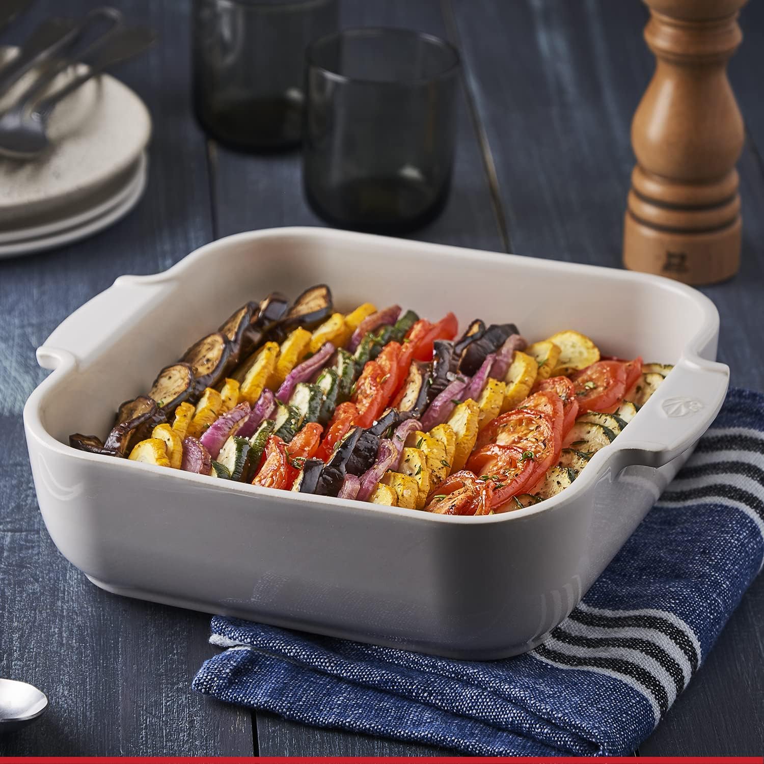 Peugeot - Appolia Square Oven Dish - Ceramic Baker with Handles - Ecru, 11.5 x 3 inches
