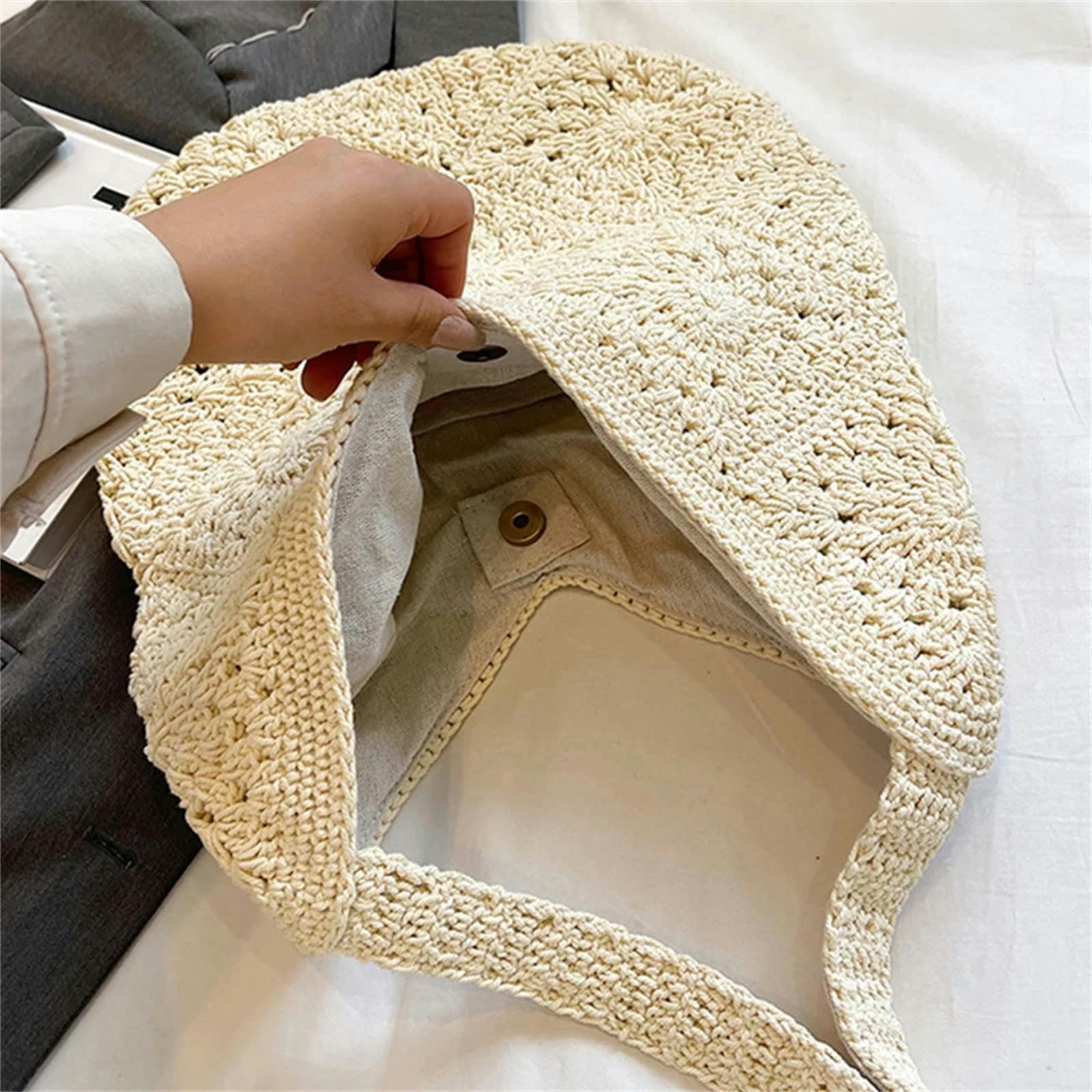 Borsa A Tracolla Borsa Intrecciata da Donna in Tessuto Intrecciato con Paglia Intrecciata per Spalla Integrale Sacca A Manico Completamente Abbinata-Beige
