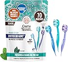 GuruNanda Ready-to-Go Disposable Mini Travel Toothbrushes - Butter on Gums Softex Bristles, Pre-Pasted Toothbrush & Toothpick - Fluoride-Free, No Rinsing Needed, 70 Ct