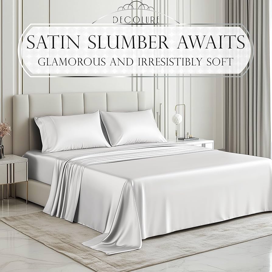 サテンベッドシーツセット 4ピース クイーンサイズ シルキー 寝具セット サテンベッドシーツセット 4ピース クイーンサイズ シルキー