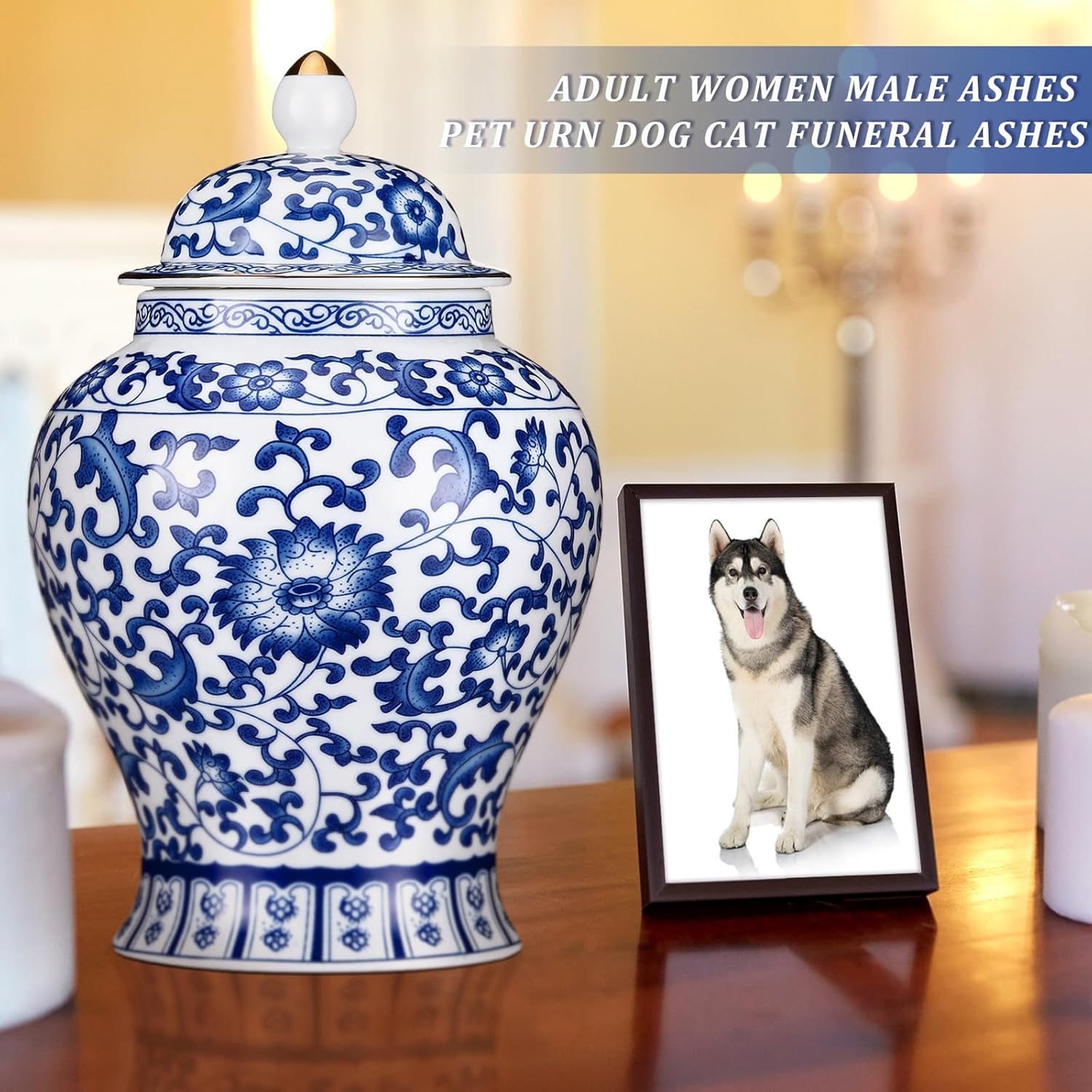 Small Blue Ceramic Cremation Urn for Adult Ashes Exotic Blue and White Porcelain Cremation Urn for Human Beautiful Ceramics Decorative for Pet Dog Cat Funeral Ashes - Image 5