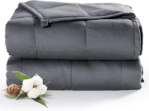 Sivio Weighted Blanket for Adults 100% Cotton, 12 lbs 48 x 72 inches, Cooling Summer Heavy Blanket for Sleeping, Breathable Soft Blankets with Premium Glass Beads, Machine Washable, Dark Grey