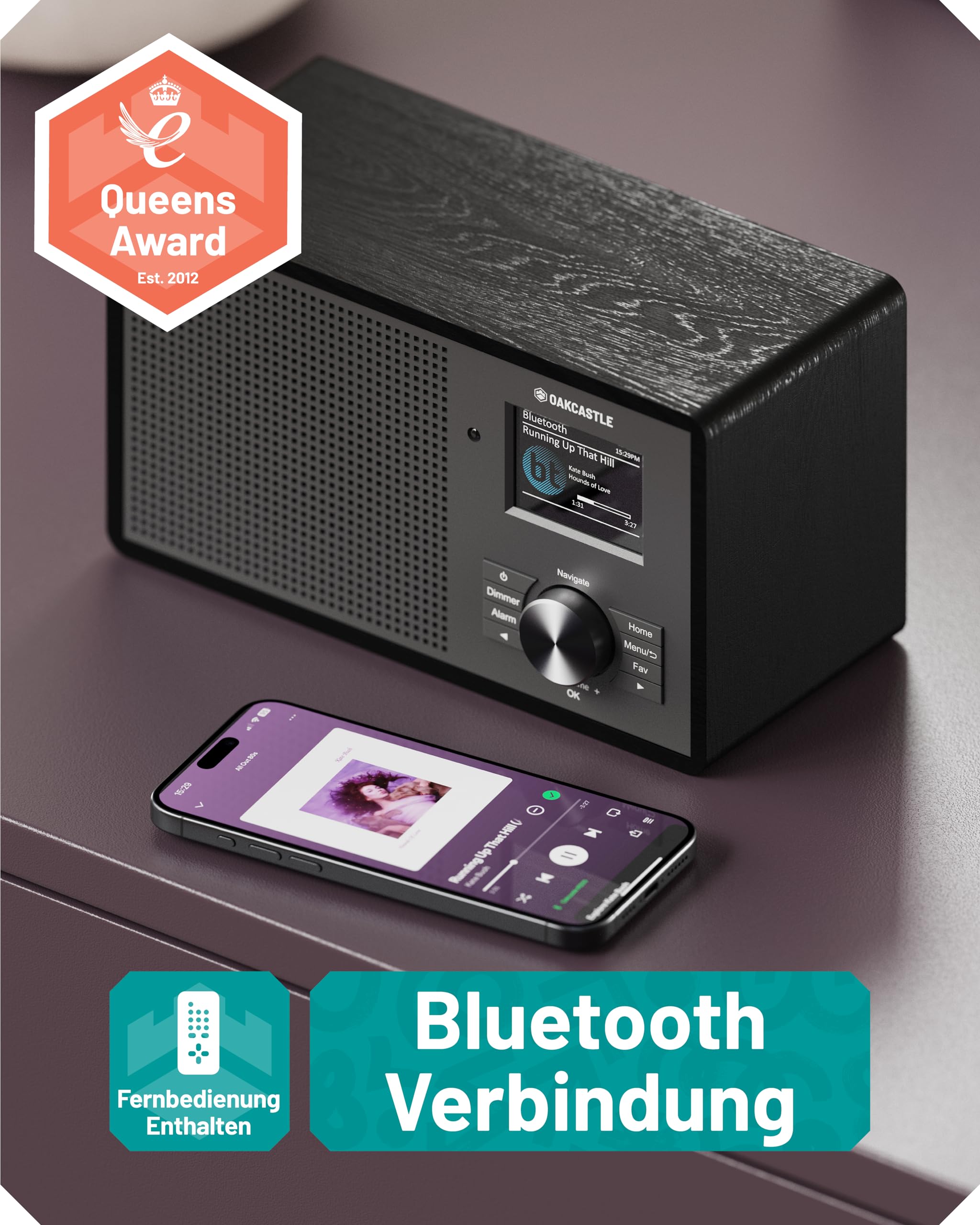 OAKCASTLE IR200 Internetradio WLAN DAB+ Bluetooth Kompakt Digitalradio UKW mit Fernbedienung EQ Dimmbares Farbdisplay