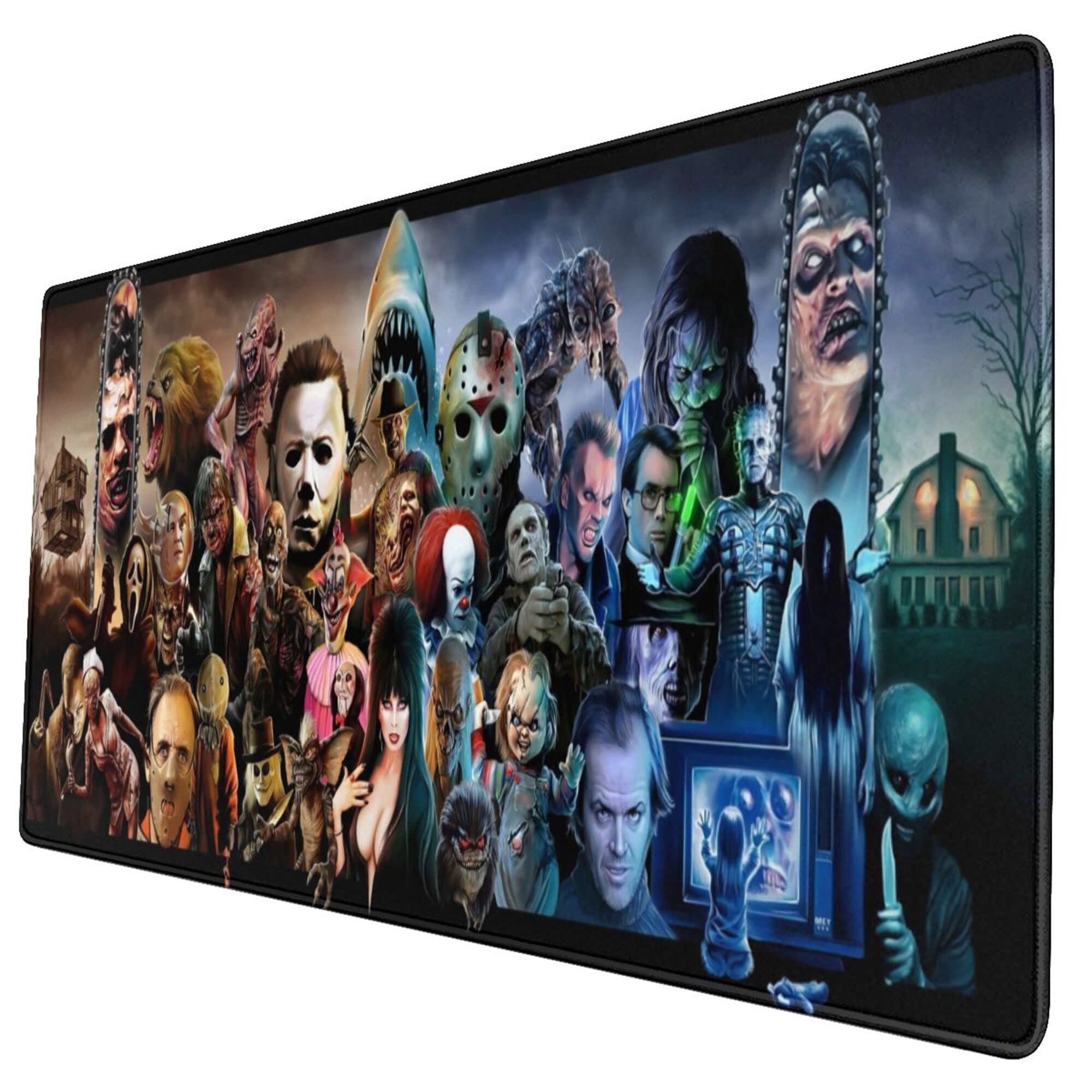 Horror Halloween Movie Mouse Pad Large Gaming Mouse Pads Mat Extended Size Mousepad for Computer Desktop PC Laptop Keyboard Pad Desk Pad with Anti-Slip Rubber Mat Base 16 X 29.5in