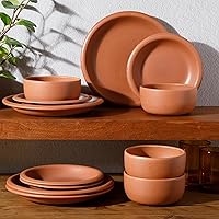 Vista 5 de Bloomhouse - Two Time Oprah's Favorite Things Winner - Corsica Clay 12-Piece Stoneware Rustic Reactive Glaze Dinnerware Set - Stackable Plates Bowls