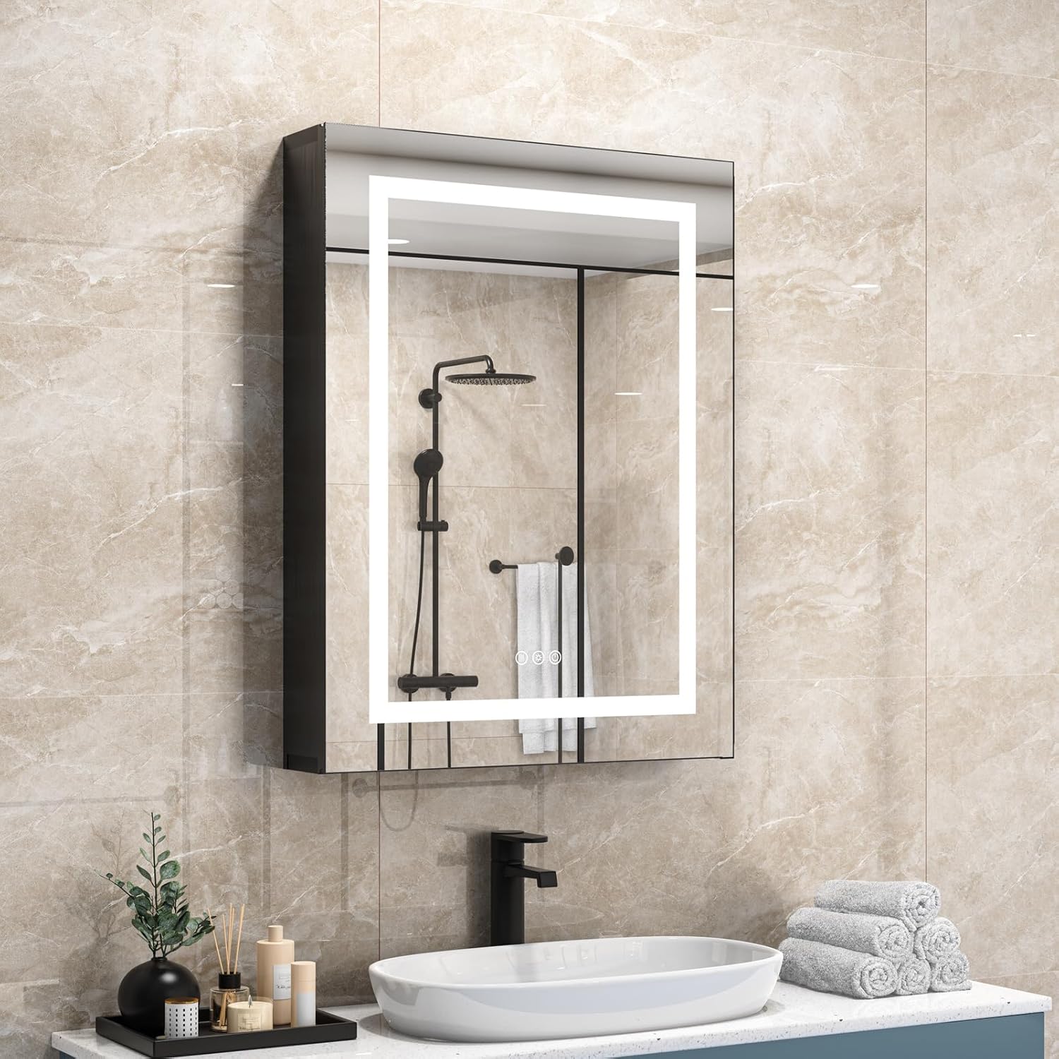 Amazon.com: Kiiminki LED Bathroom Cabinet, Wall Mounted Medicine ...
