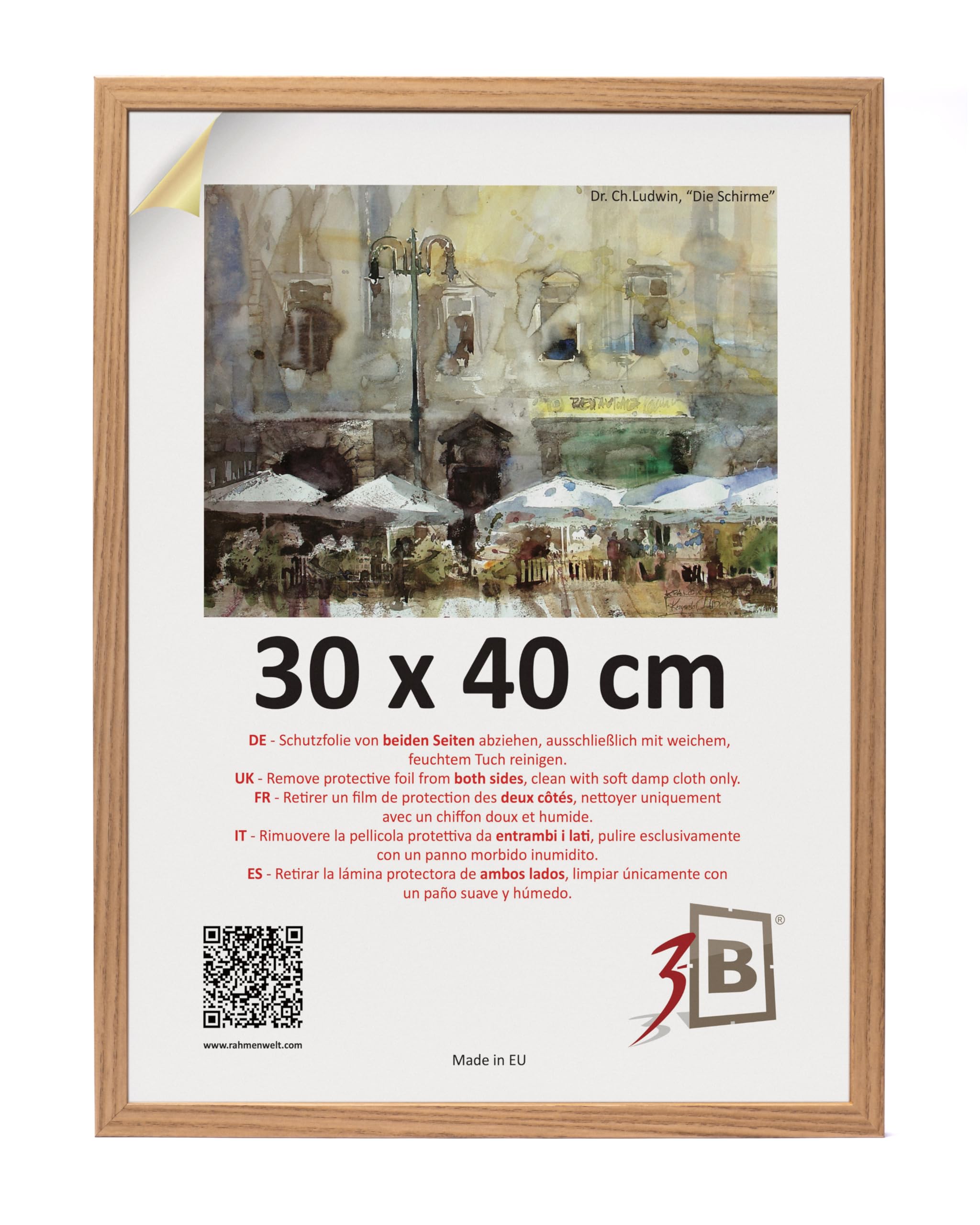 3-B Marco de Foto MEGA - marrón (grano de madera de roble visualmente denso) - 30x40 cm - marco para fotos de madera con cristal acrílico