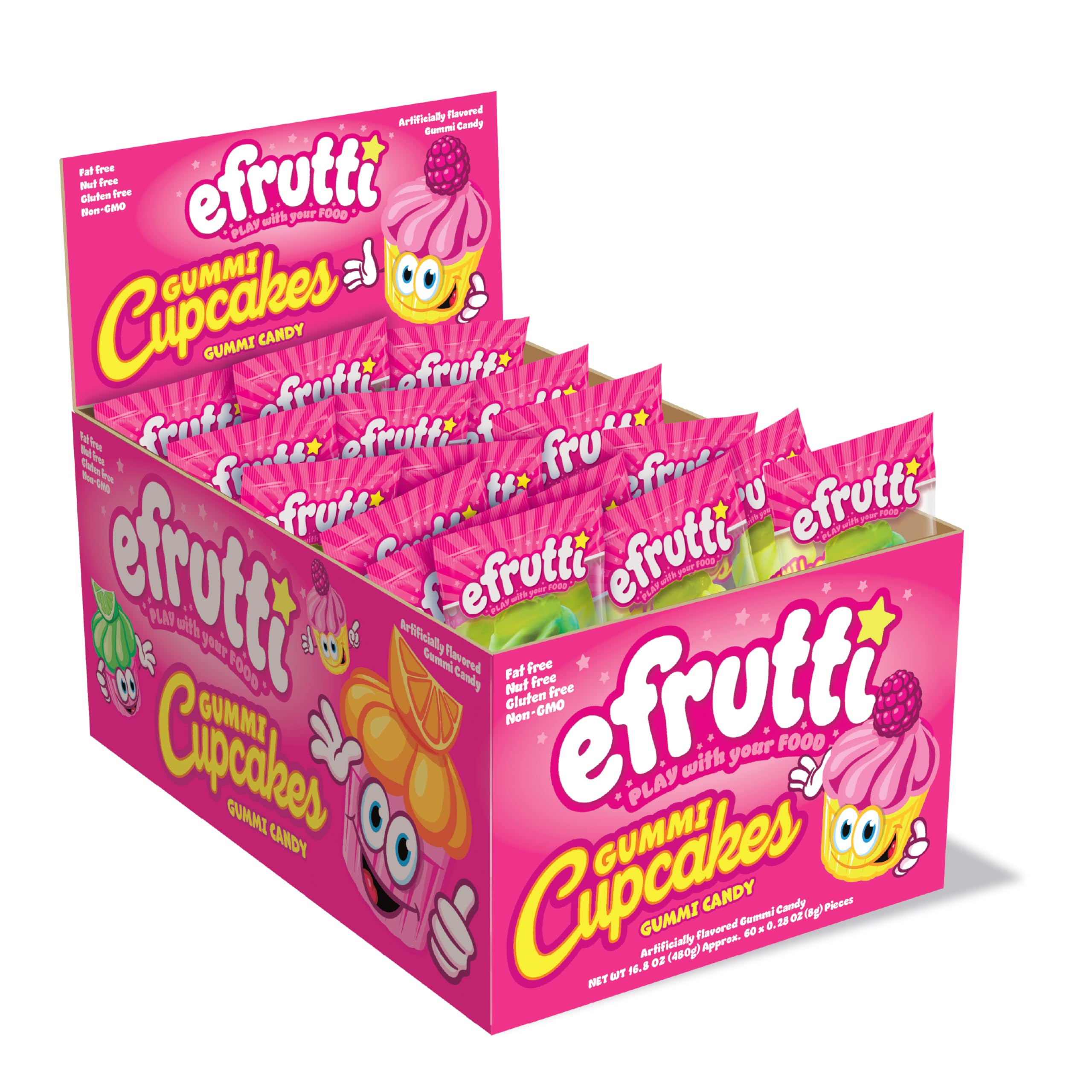 efrutti Mini Cupcakes, Fruity Gummy Candy, Individually Wrapped, 60 Count | 16.8 oz Box of Gummi Treats that Kids & Adults Love – Perfect for Parties
