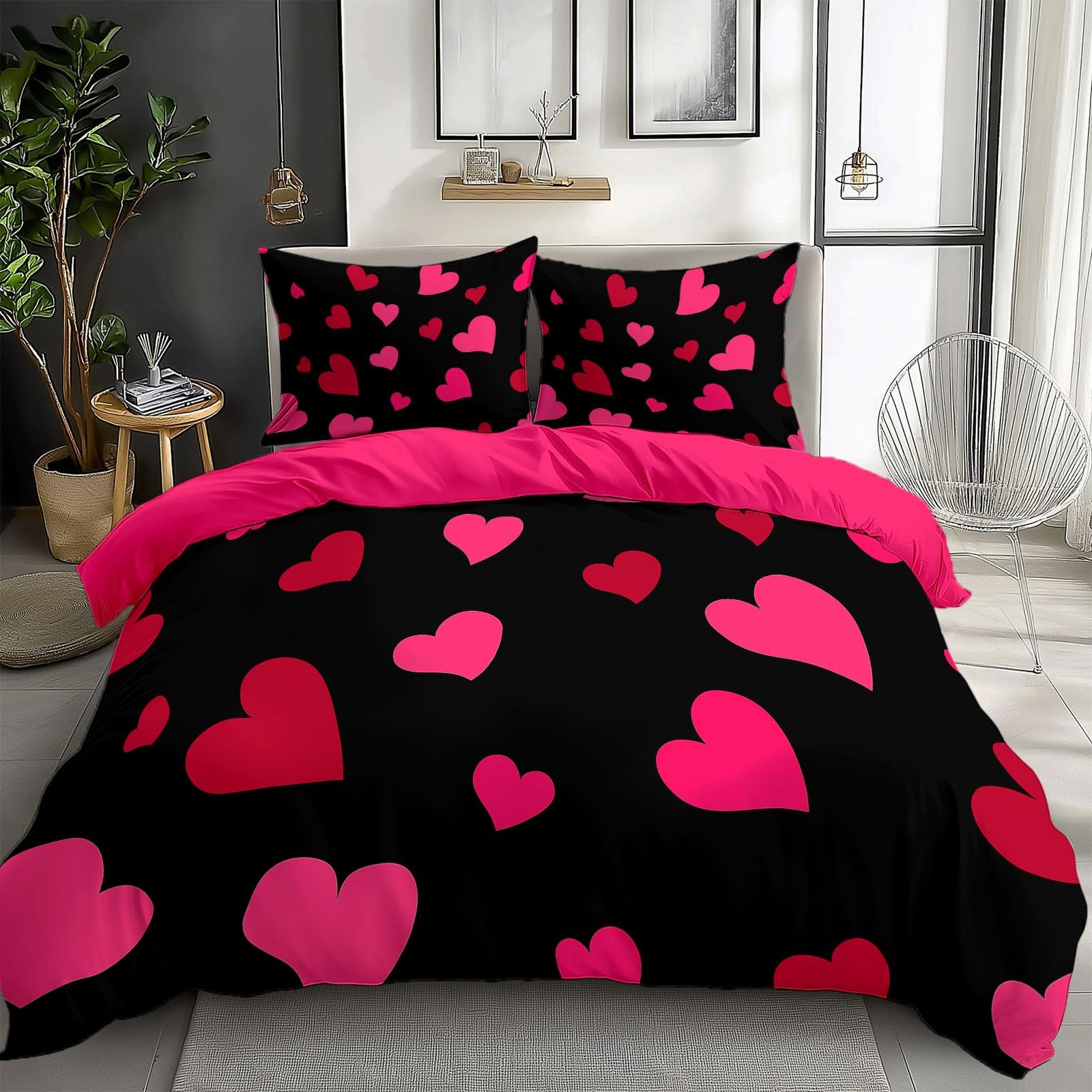Housse de couette pour adolescent anti-acarien et douce pour lit deux places rose