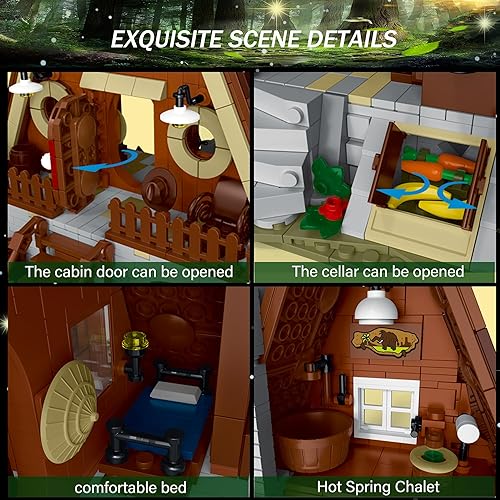 Miniatura 4 de MOC - Juego de construcción de cabaña de madera con luces LED, MOC Villa Chalet Construcción, Kit de construcción de casa de cabaña con iluminación