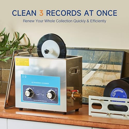 Miniatura 4 de CREWORKS Limpiador de discos de vinilo automático ultrasónico con control de perilla de temporizador de calentador, máquina de cavitación sónico de