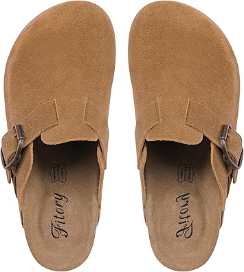 FITORY Womens Clogs Slip-on Potato Shoes Leather Mules with Suede Cork Footbed Size 6-11