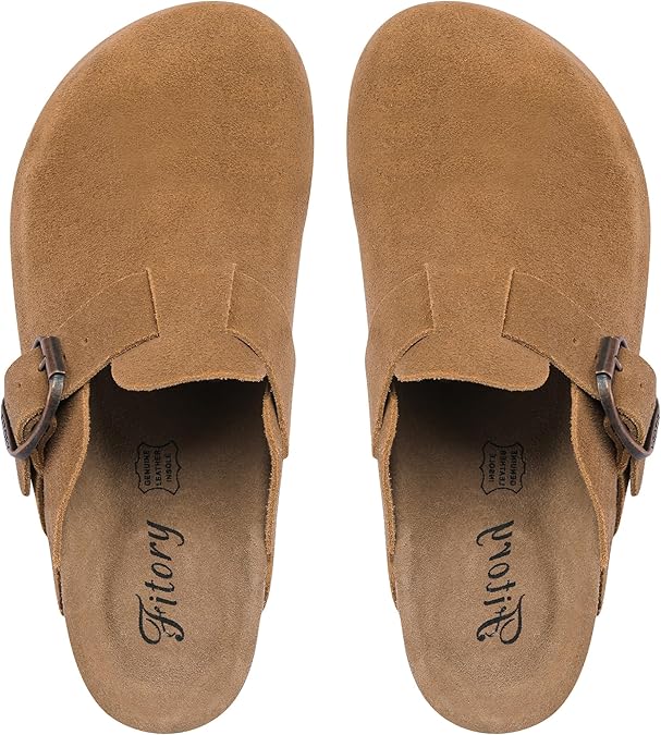 FITORY Womens Clogs Slip-on Potato Shoes Leather Mules with Suede Cork Footbed Size 6-11