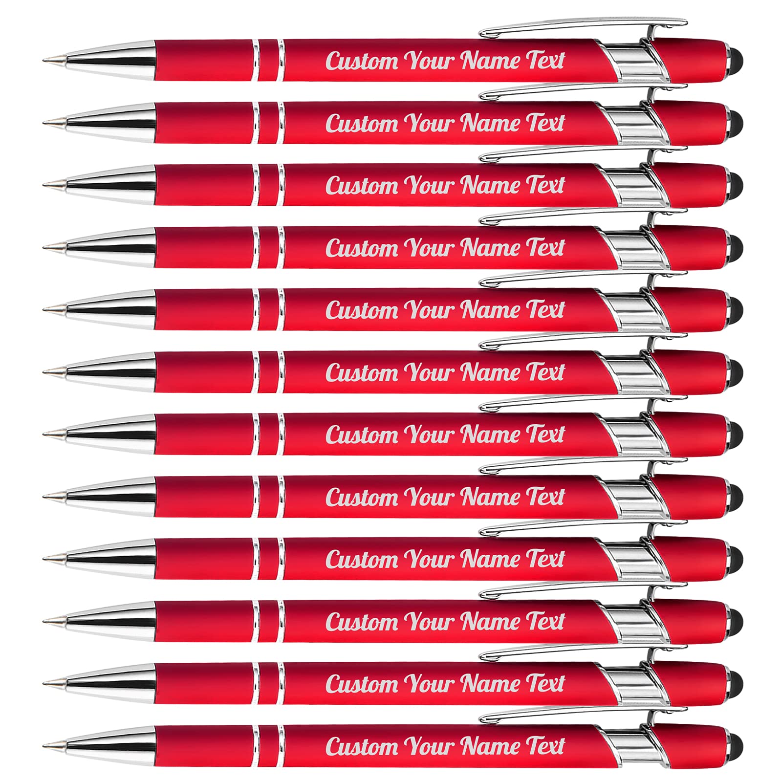 12PCS Personalised Pens Bulk with Name Free Engraving,Custom Ballpoint Pens with Stylus,Engraved Text Message Logo,Customised Gifts for Business,Graduation,Wedding,Birthday,Christmas-Black Ink — image 1