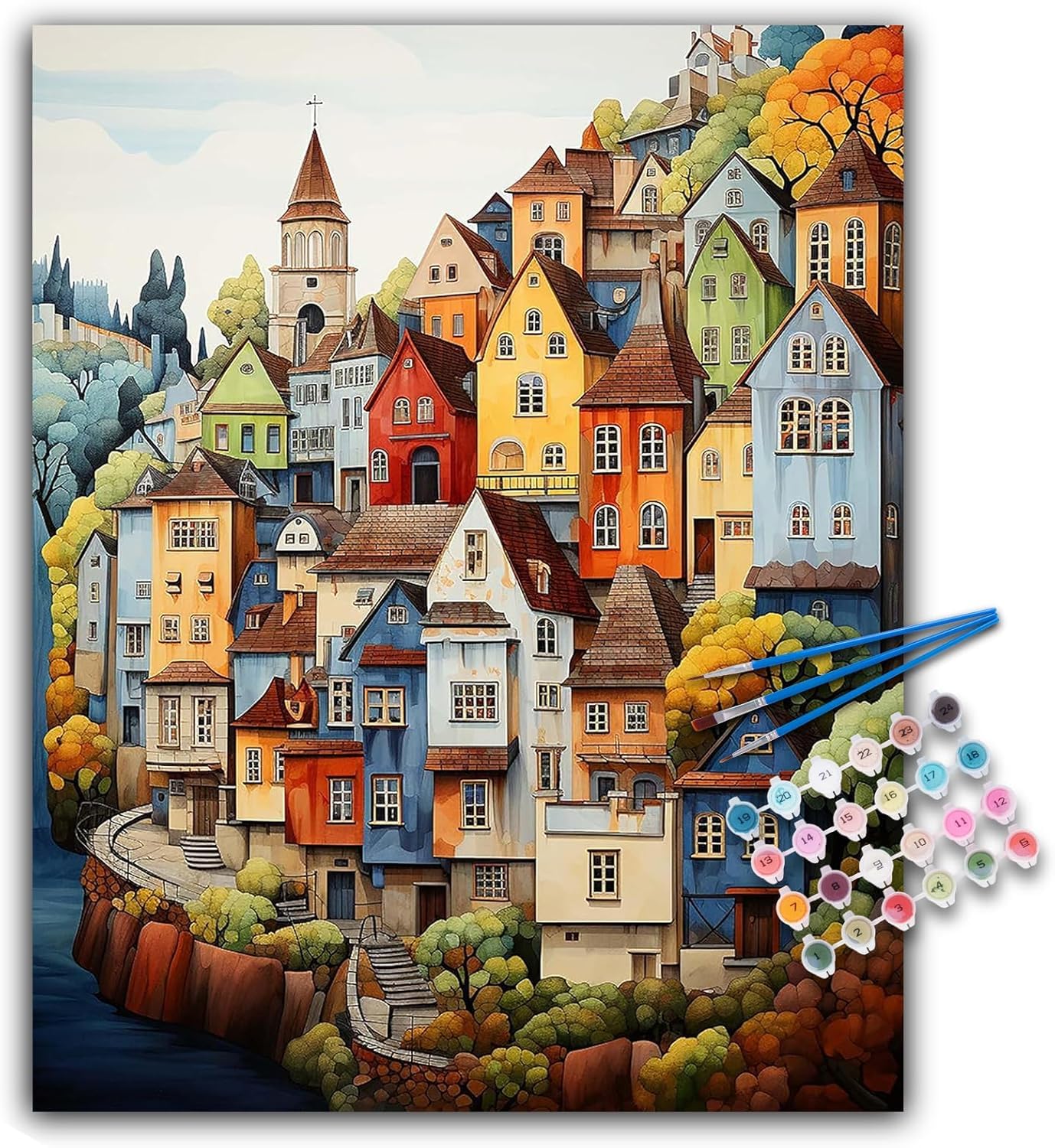 Offito Art Malen nach Zahlen Erwachsene - Landschaft Acryl Paint by Numbers Adult, Holzhaus DIY Malen nach Zahlen Erwachsene Leinwand Anfänger, als Geschenk für die Wohnraumdekoration 40x50 cm