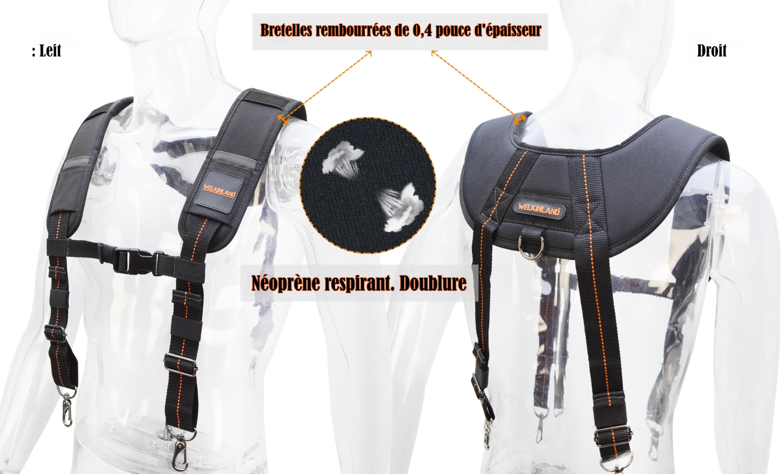 WELKINLAND Ceinture à outils avec 39 poches pour homme, avec bretelles, rembourrée de 10,2 cm, noire avec orange, taille unique (96,5-121,9 cm)