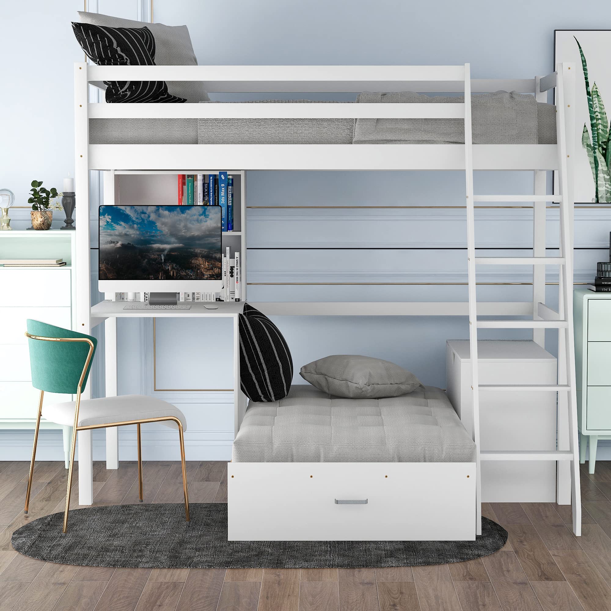 Buy High Sleeper Bed with Desk and Sofabed,Loft Bed with Desk and