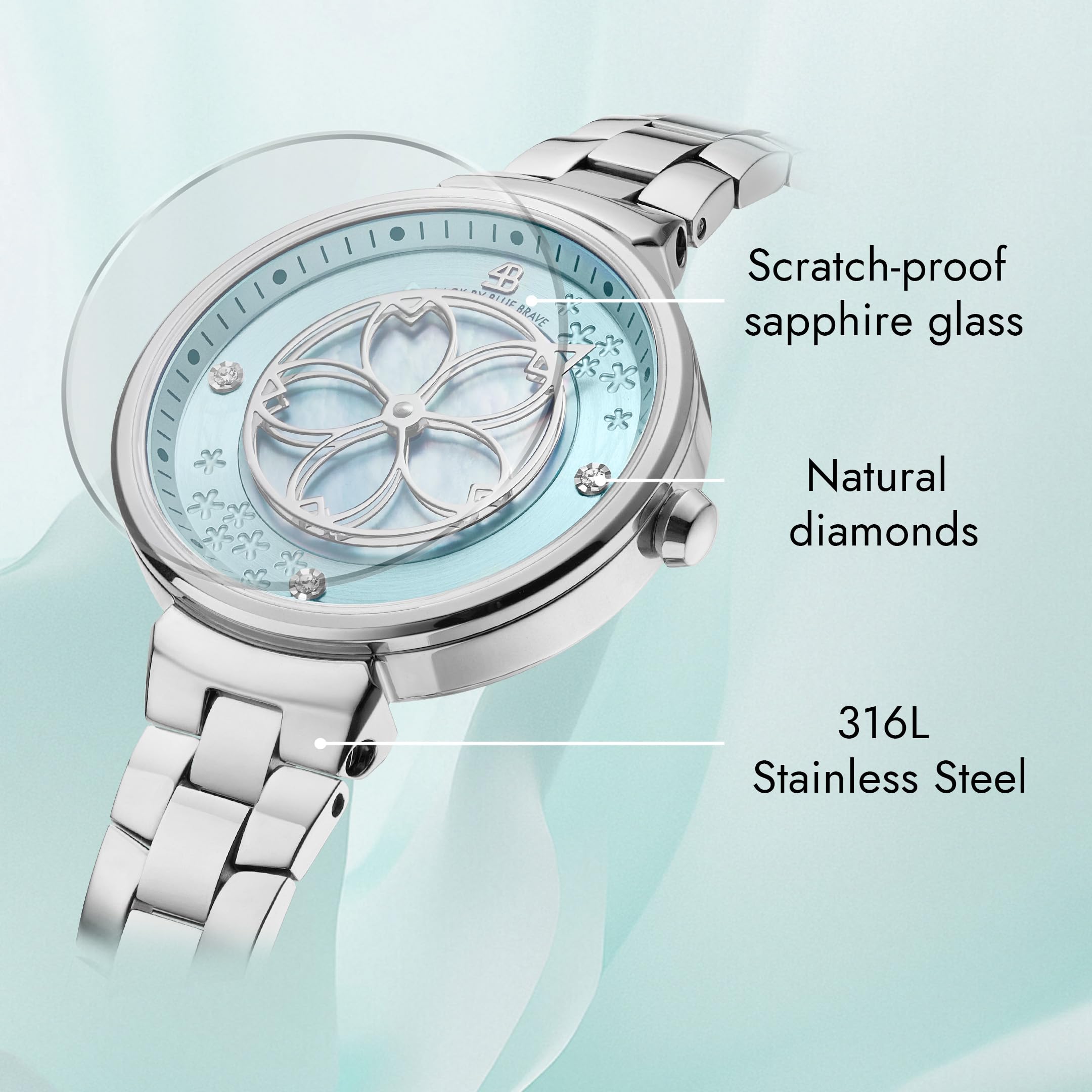 Reloj de mujer con diseño de flor de cerezo de 32 mm, esfera azul de nácar con diamantes auténticos, pulsera de plata con pétalos de Sakura, elegantes relojes para mujer