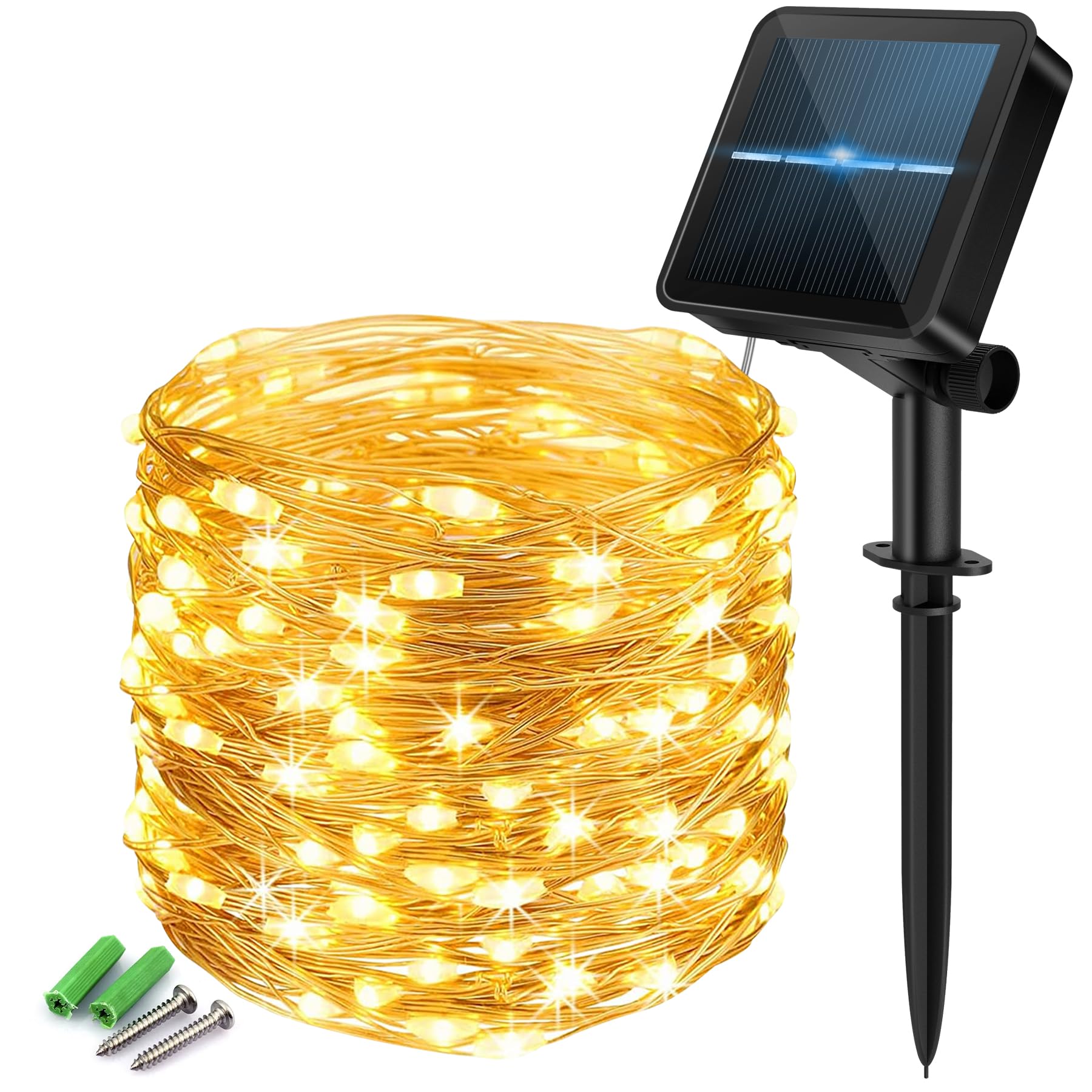 120 LED Solar Fairy Lights Outdoor, 1 Pack Total 12M/ 40Ft 120LEDS, 8 Modes with 8-Hour Timer, Outdoor Garden Lights, Waterproof String Lights, Suitable for Party, Camping, Decorations (Warm White)