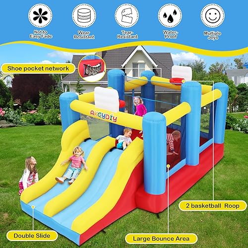 Miniatura 5 de Big Bounce House para niños de 8 a 12 años, regalos para niñas y niños, juego de pelota de 15 pies, casa inflable con doble tobogán 3-12 castillo