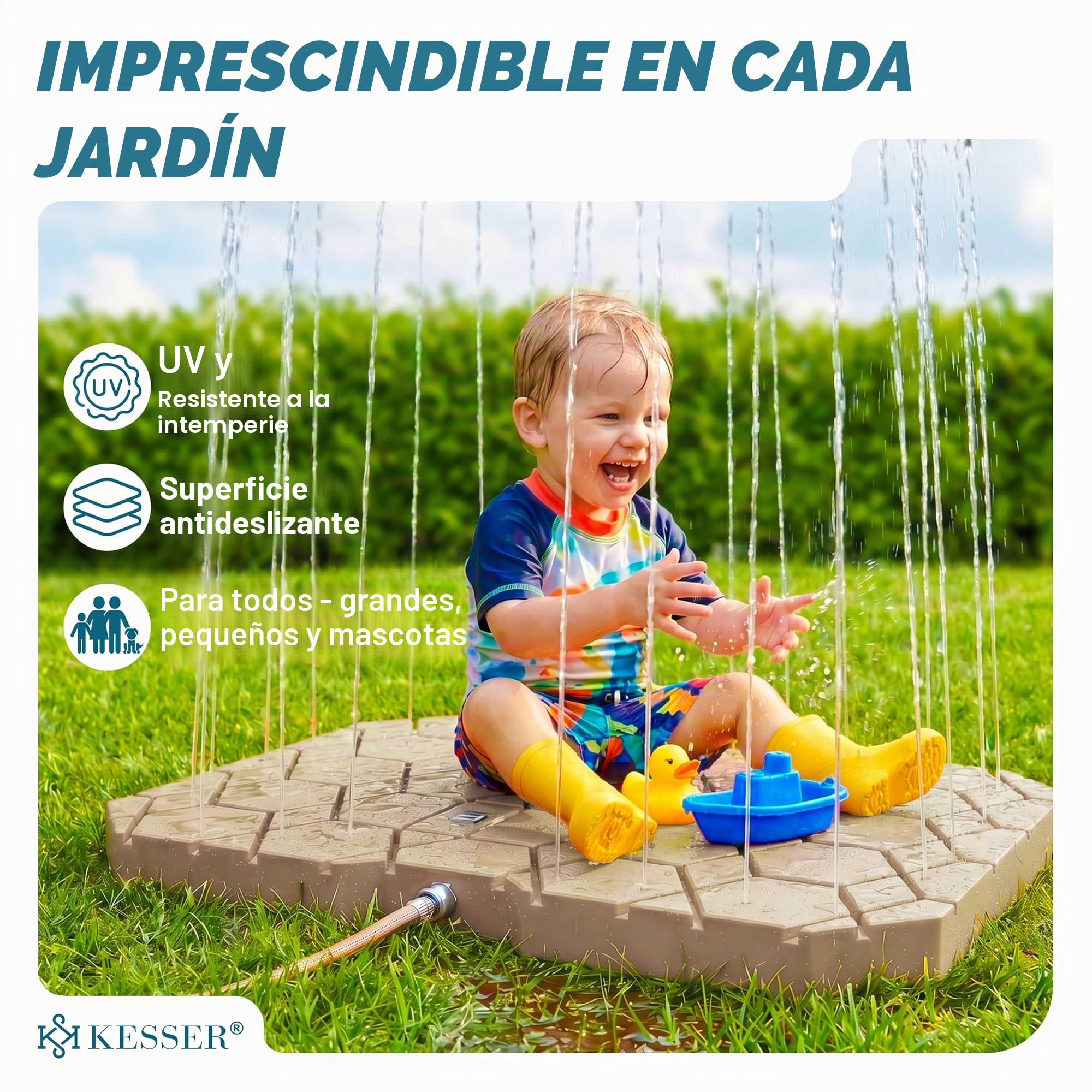 KESSER® Ducha de jardín Geo, ducha para todos - grande, pequeño y cuadrúpedos, antideslizante, resistente a los rayos UV y a la intemperie, inoxidable y resistente al moho, control mediante rueda de