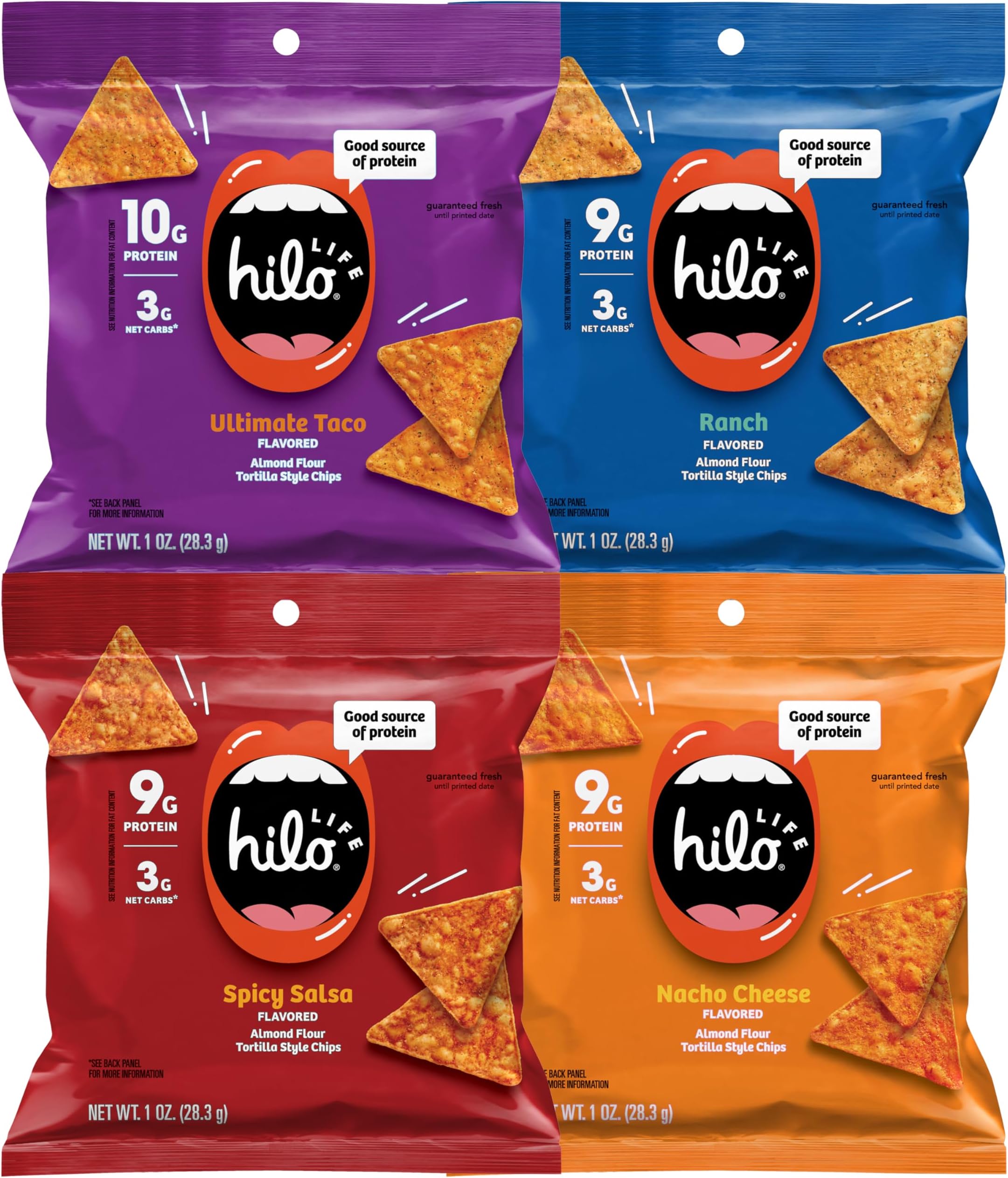 Hilo Life Low Carb Keto Friendly Tortilla Chip Snack Bags, Variety Pack, 1 Ounce (Pack of 12)