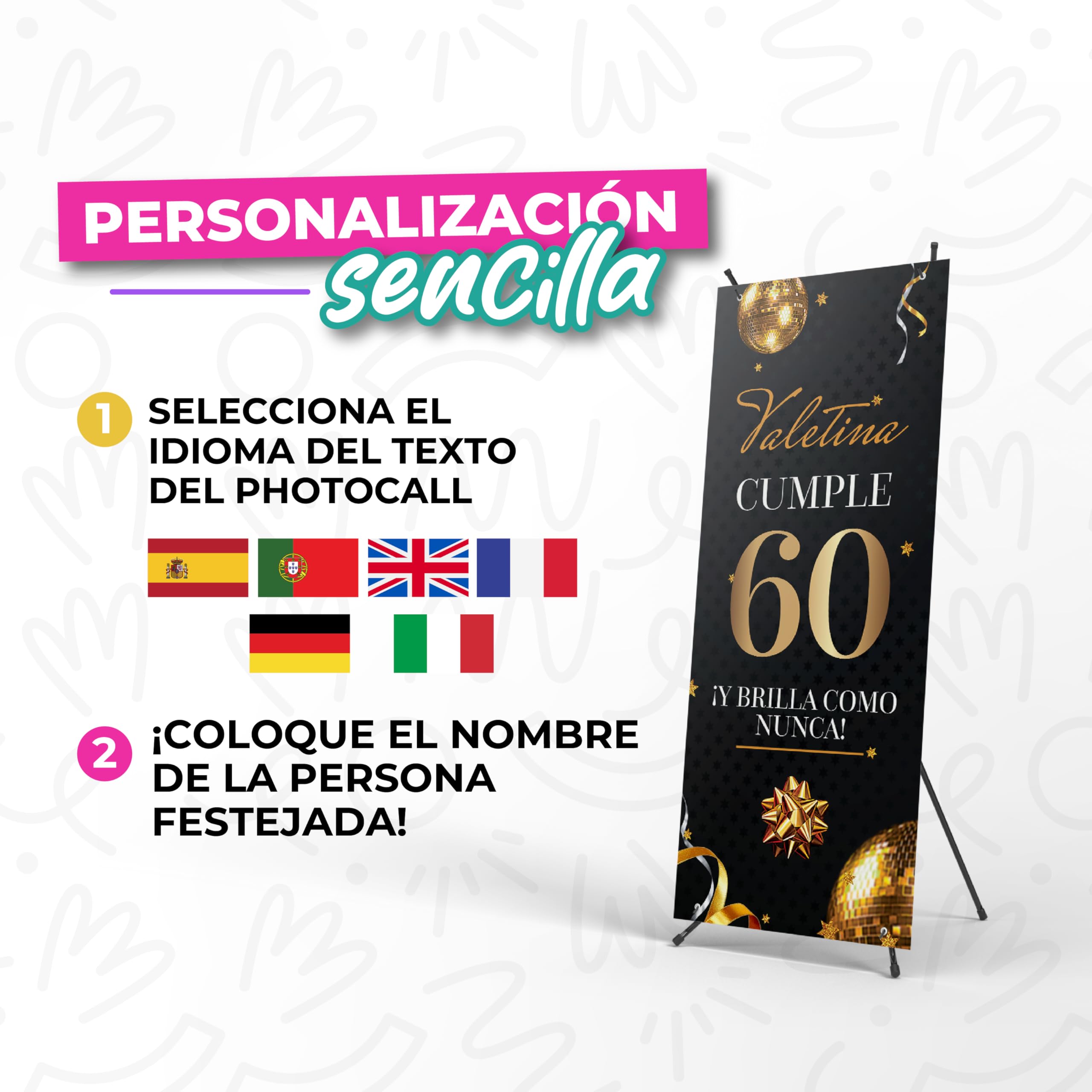 Cartel Personalizado 70x180cm | Photocall Cumpleaños - Añade Nombre y Edad del Cumpleañero | Pancarta Personalizada con Estructura Ideal para Decoración Cumpleaños Feliz
