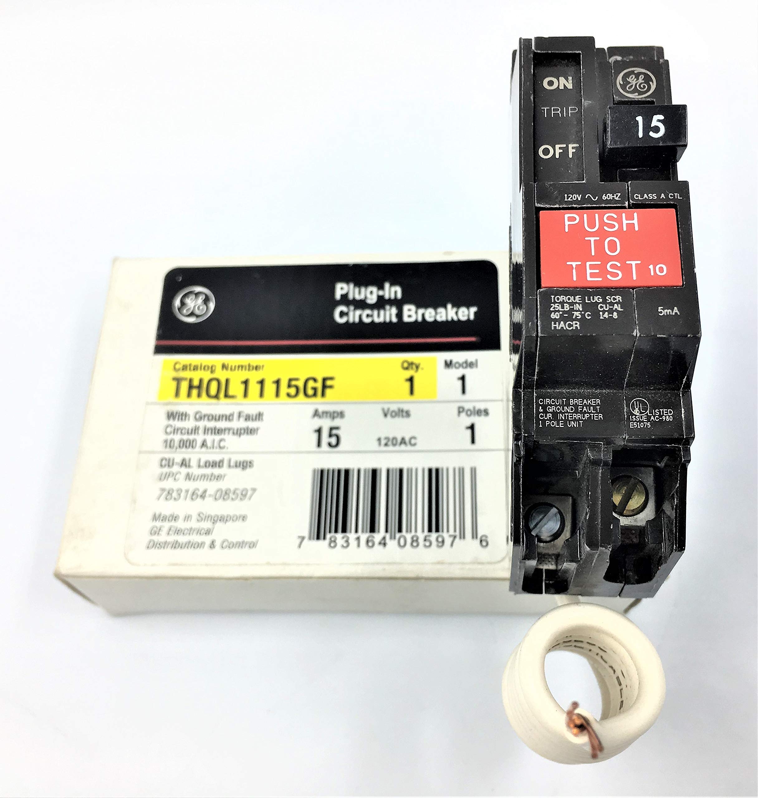 Gジー GE THQL1115GF; 1P 15A 120V GFCI CB - Magnetic Circuit Breakers