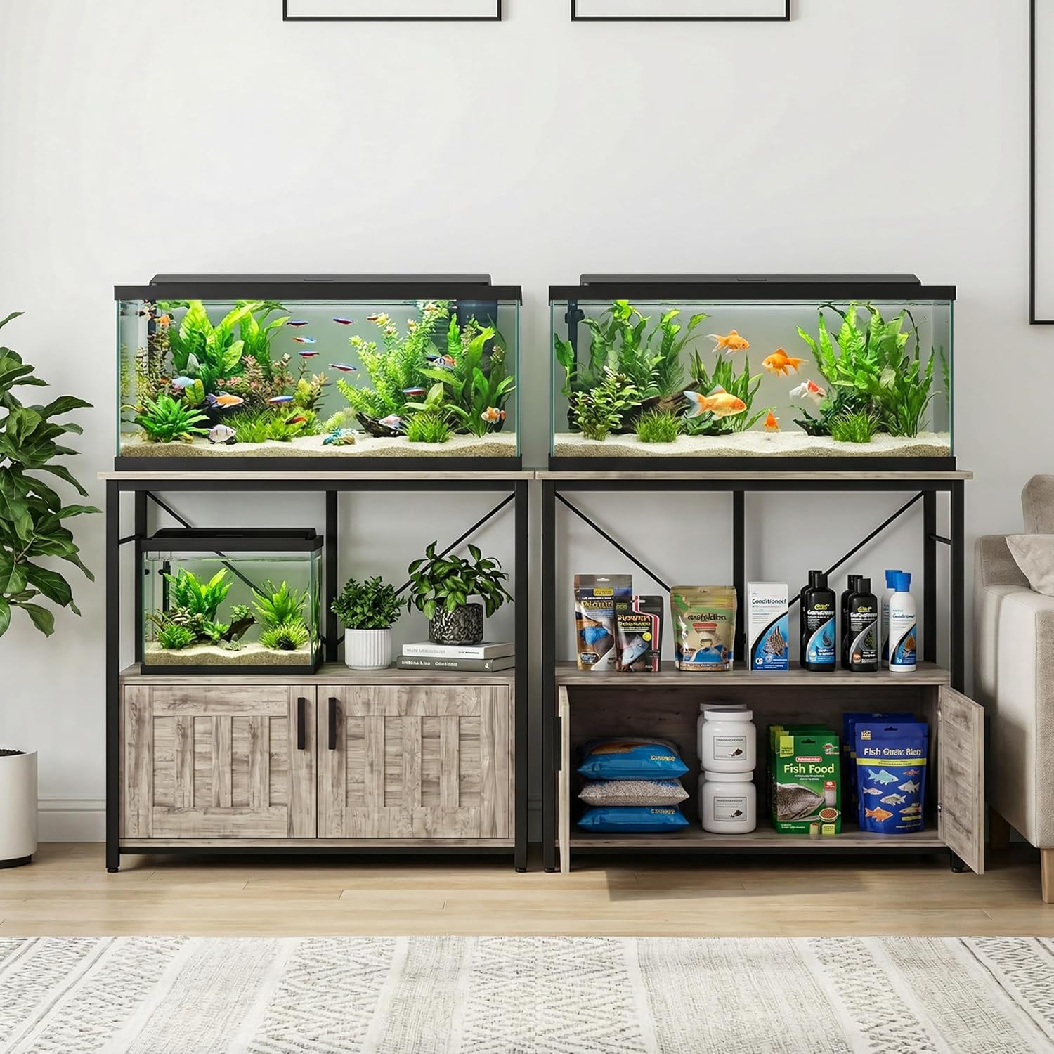 Garvee 40-50 Gallon Fish Tank Stand,Aquarium Stand with Storage Cabinet for Fish Tank Accessories Storage for Fish Lovers,660LBS Capacity,Gray