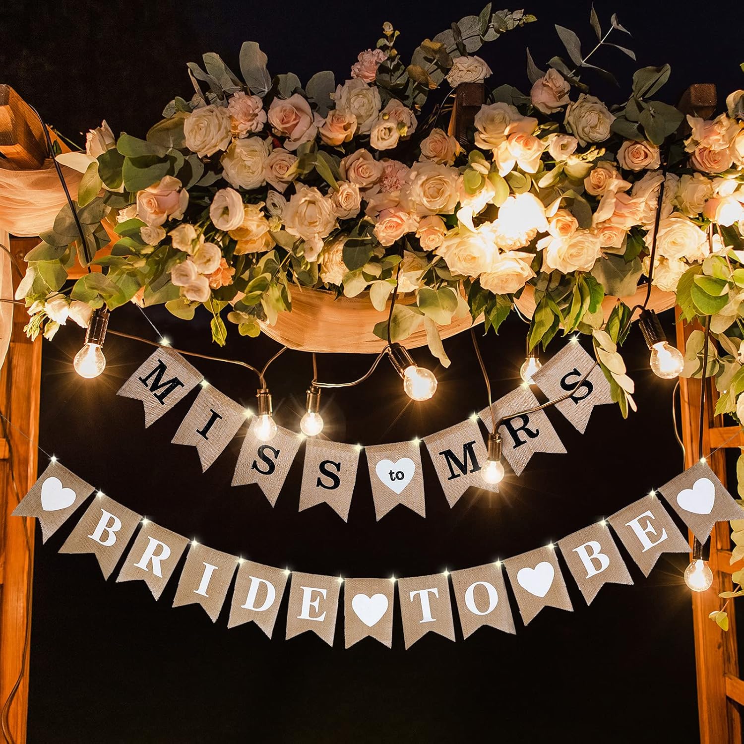 4 Pieces Burlap Banner Bride to Be Banner LED String Lights Bridal Shower Banner Rustic Bunting Garland LED Cooper Wire Lights String ANYI16 and Miss to Mrs Banner for DIY Wedding Christmas Decor