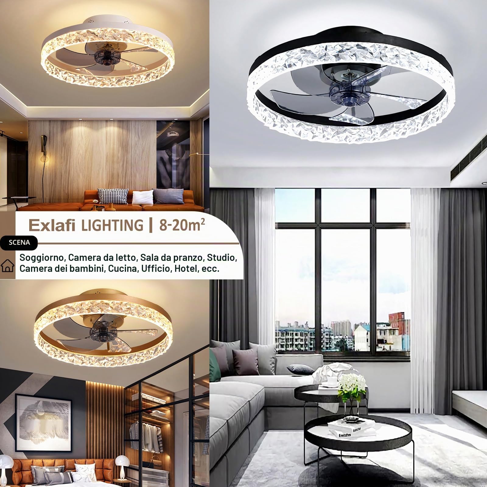 Ventilatori da soffitto con illuminazione Telecomando, Moderno Lampada da soffitto LED Dimmerabile Lampade per Camera da letto Soggiorno, Ventilatore reversibile E 6 Vento (Oro, 50CM)
