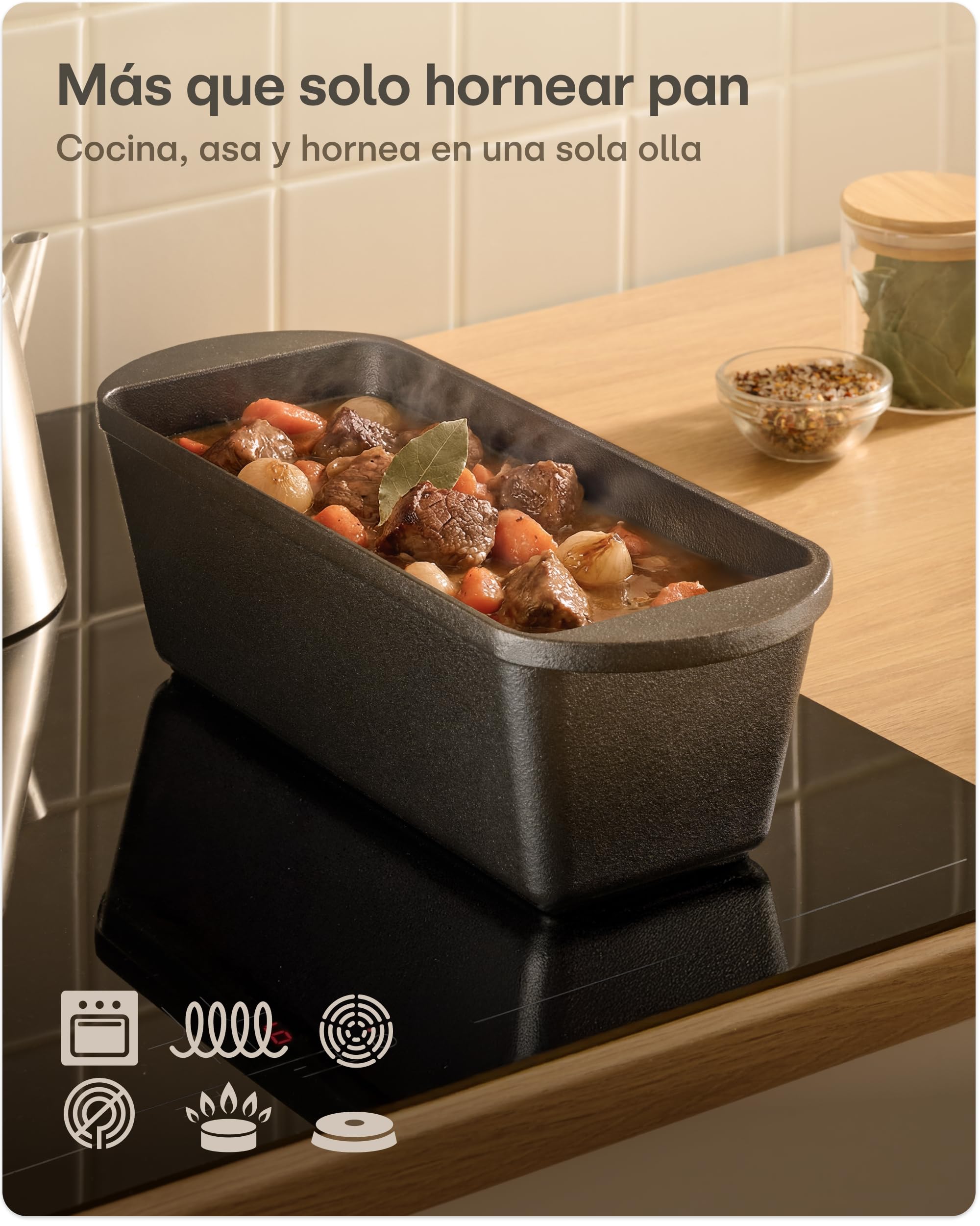 Praknu Set Olla Hierro Fundido (28 × 12 cm) – Cacerola Hierro Fundido Para Pan – Con Banetón Y Bolsa Para Pan – Tapa Incluida – 3 L Dutch Oven – Accesorios Pan y Cocina
