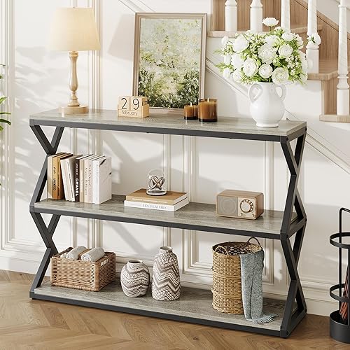 Miniatura 9 de Mesa consola de granja de 47 pulgadas con 3 cajones y estante abierto, mesa de sofá detrás del sofá para sala de estar, mesa de entrada, pasillo,