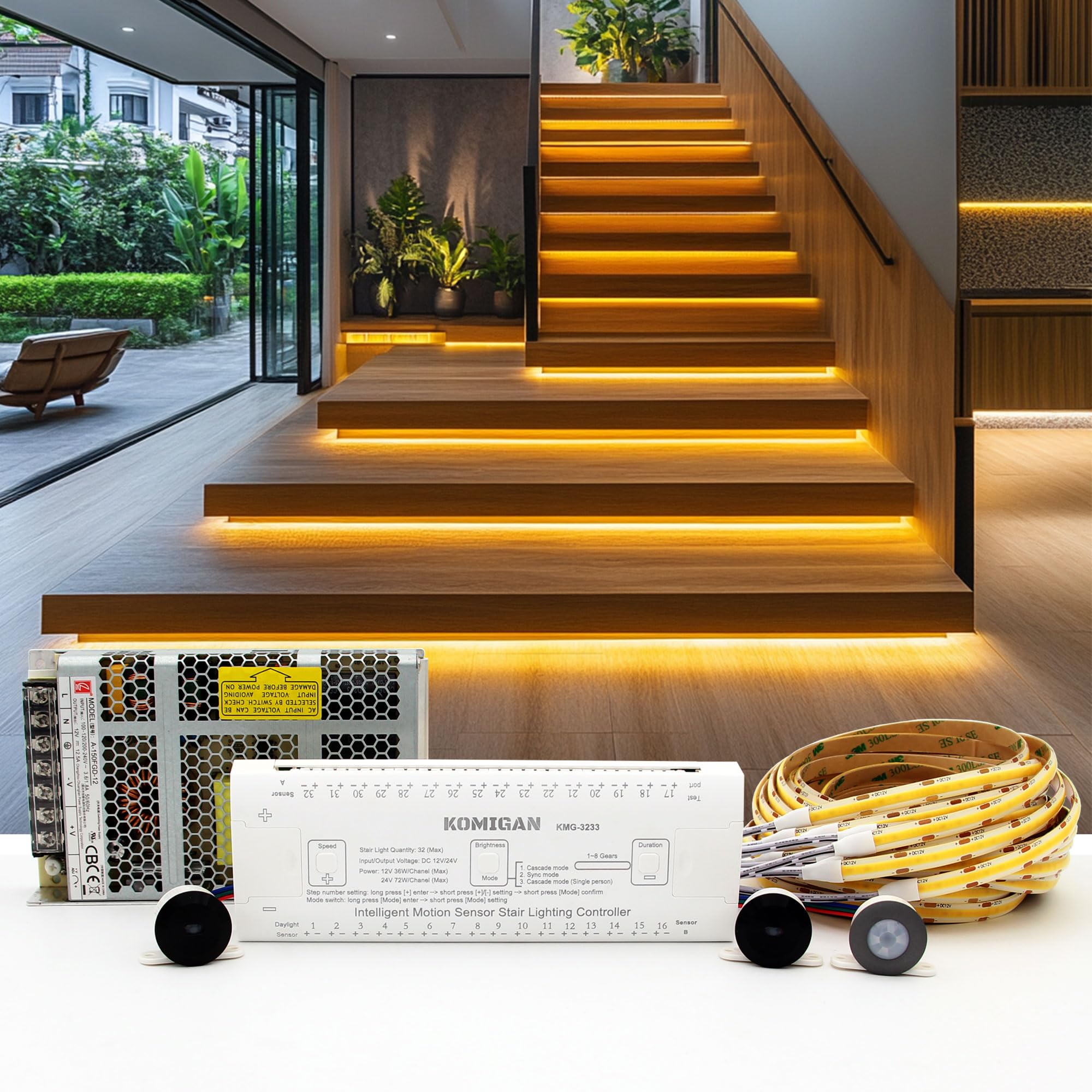 42" Cuttable LED Strips, Sequential Step Lighting, Automatic Motion Activated, Indoor Stairway Lights Motion Sensor LED Stair Lighting Kit, 16-Step, Warm White 2700K