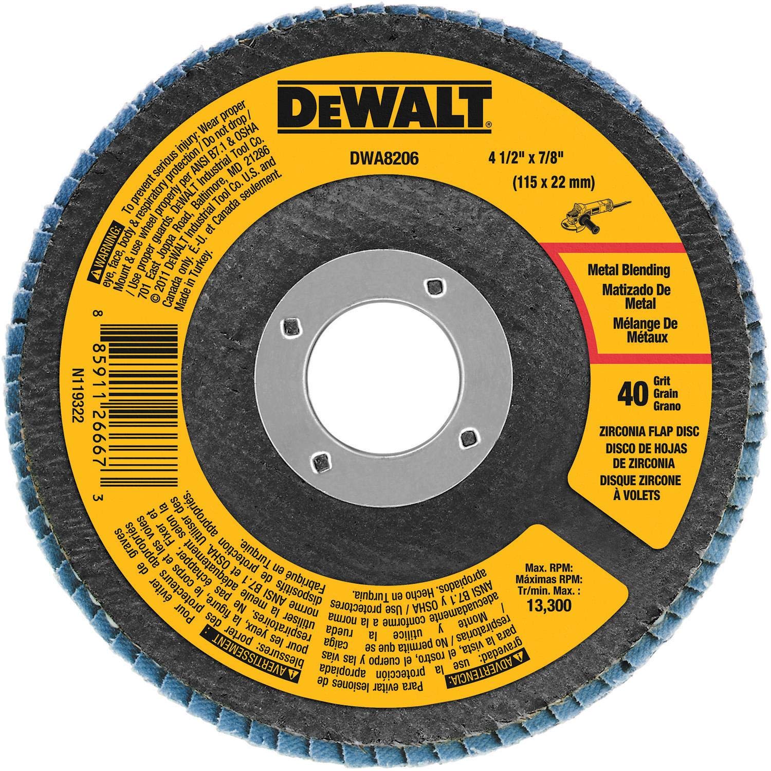 Amazon.com: DEWALT DWA8206 40 Grit Zirconia T27 Flap, 4-1/2-Inch X
