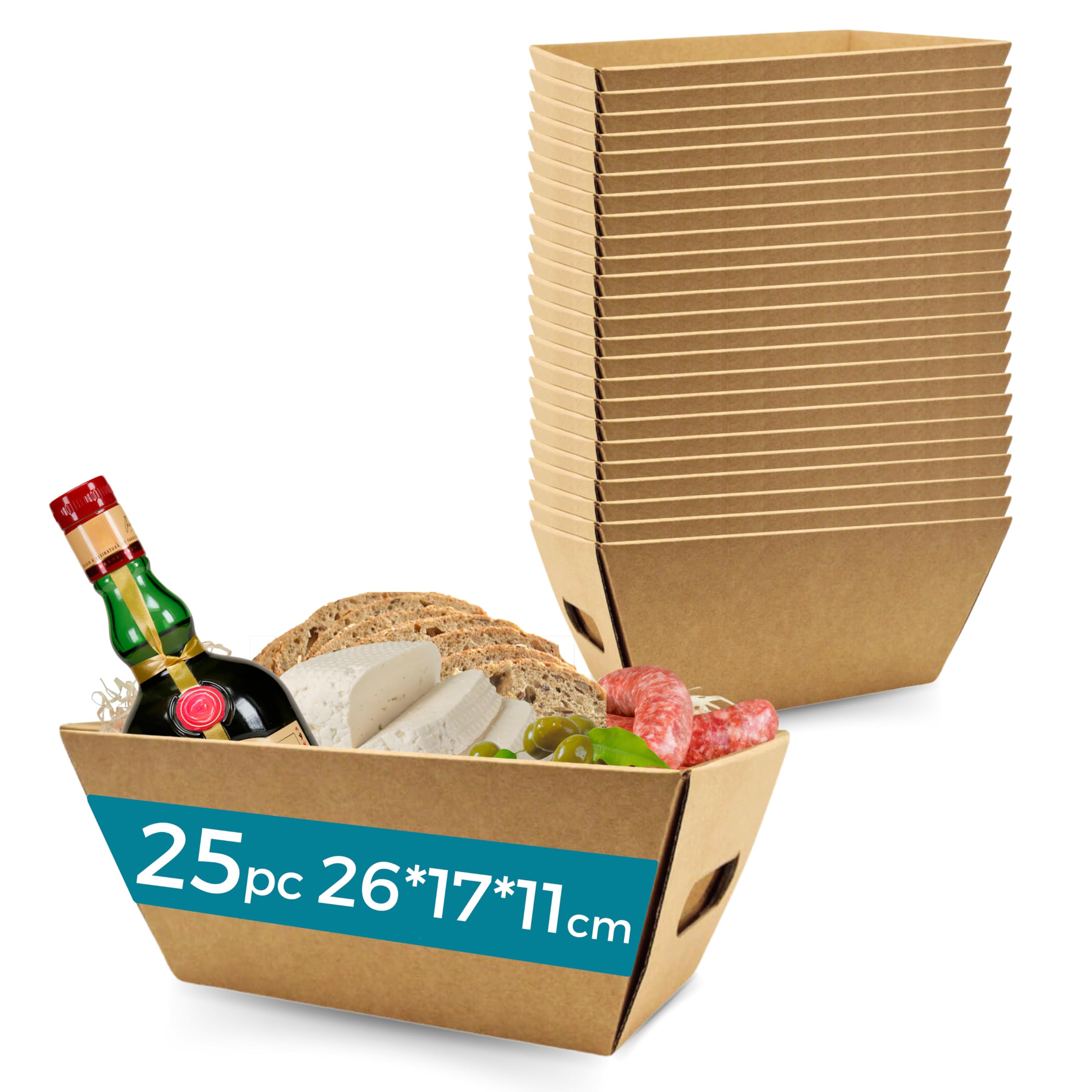 Espirito Rebelde 25x Scatola di Cartone Vuota per Cesto Senza Coperchio 26x17x11cm - Regali di Natale, Pasqua, Festa del Papà, Festa della Mamma, per Cesti Aziendali e Regali per Parenti e Amici
