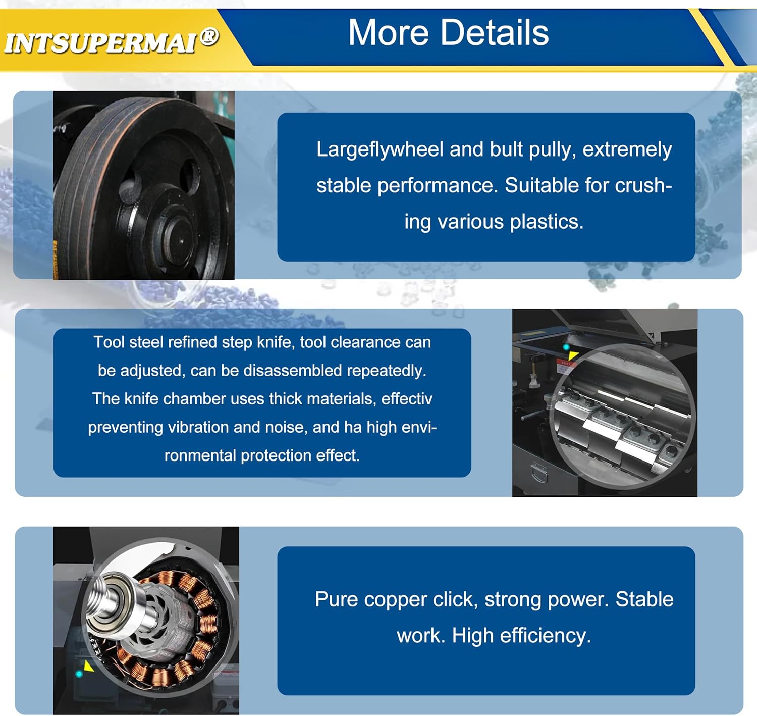 INTSUPERMAI Electric Plastic Shredder Crusher Machine Granulator Chipper Machine Heavy Duty Plastics Shredder Grinder Recycling for Plastic, Rubber,Wood,Nylon,220V Single Phase