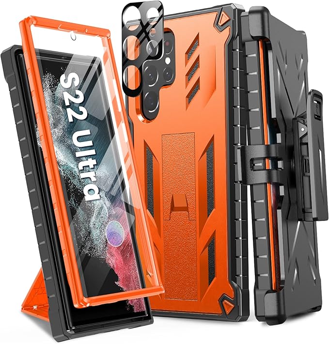 for Samsung Galaxy S22 Ultra Case Builtin Screen Protector&Kickstand