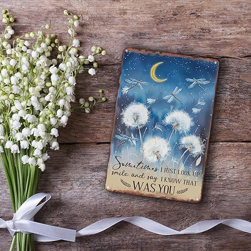 Miniatura 6 de Sanwarm Letrero de metal de 8 x 12 pulgadas, con texto en inglés "Just Look Up Smile Say I Know That Was You Dragonfly Dandelion Inspiring Diente de