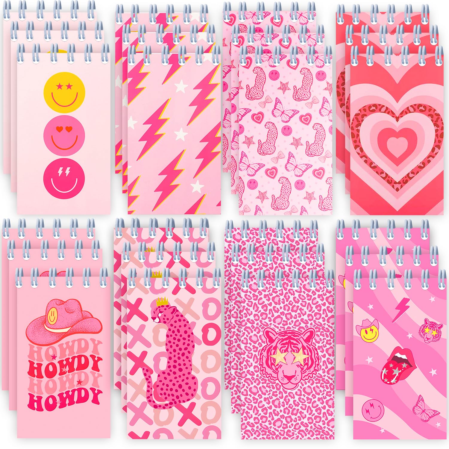qhqqwzxqc 24 Pcs Mini Pink Preppy Notebook Preppy notebooks Pink Y2K Party Small Notepads Y2K Travel Spiral Pocket Notebook Party Happy Smile Mini