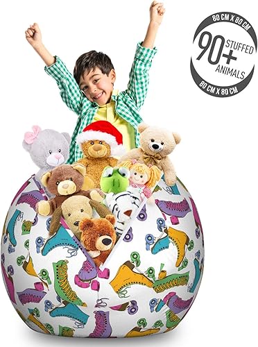 Miniatura 174 de Lunarable Silla de almacenamiento para adolescentes, coloridos patines de estilo retro, para actividades juveniles, para niñas y niños, divertido