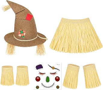 Scarecrow Costume for Men Women, Scarecrow Hat with Raffia Straw