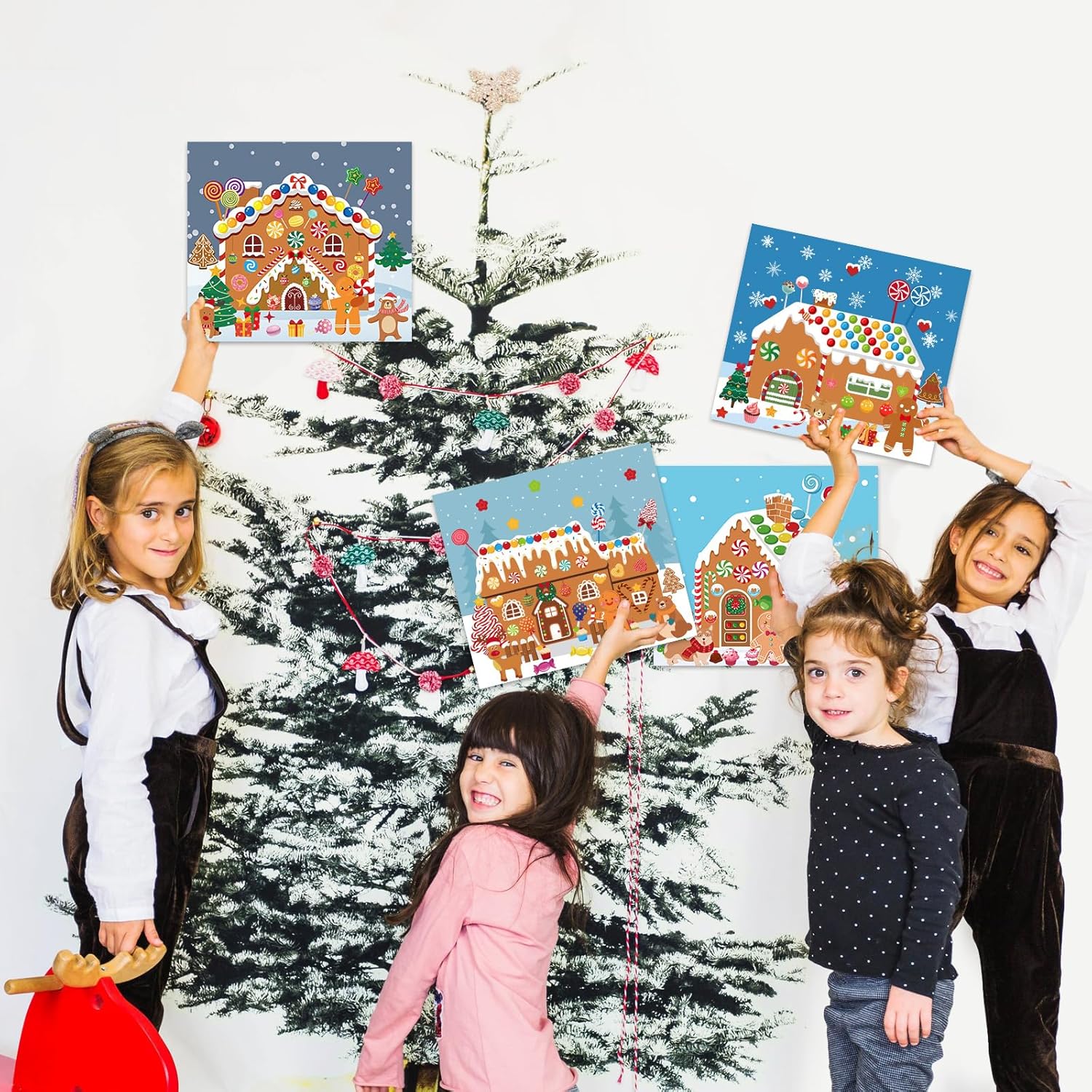 XZENTIRA 32 Sheets Christmas DIY Gingerbread Stickers Make a Gingerbread House DIY Craft Stickers for Christmas Party Decorations Favors Holiday Party Game Supplies - Image 5