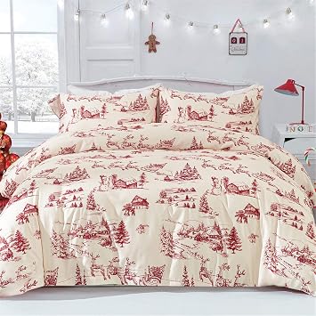 Yiran Red Christmas Duvet Cover Set Queen Size, Christmas Bedding Set