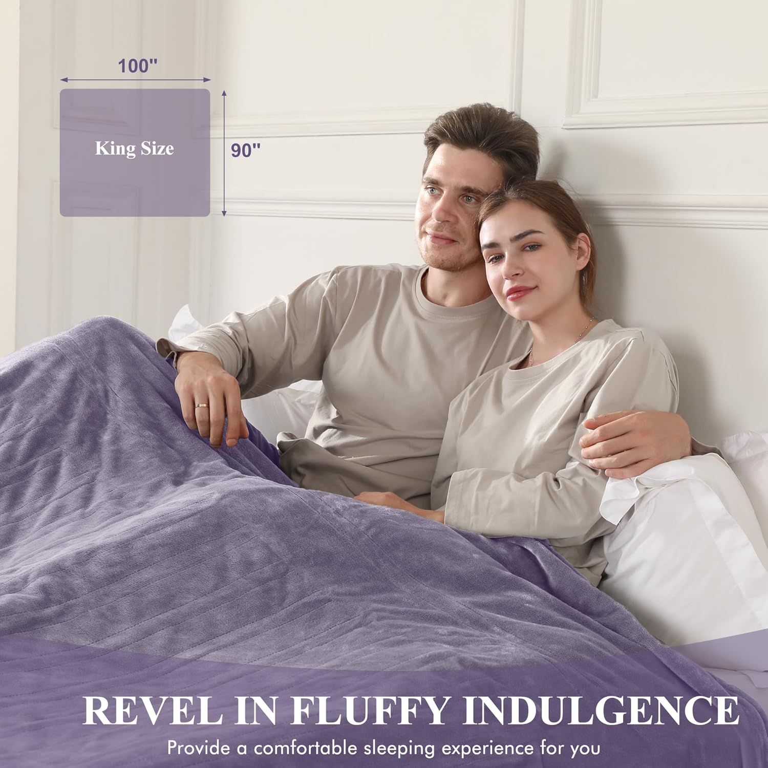 Electric Blanket Heated Blanket King Size, Super Soft Cozy Upgraded Flannel Heating Blanket Dual Control with 5 Heating Levels & 10 Hours Auto Off, Overheat Protection, 100" x 90", Lavender - Image 5